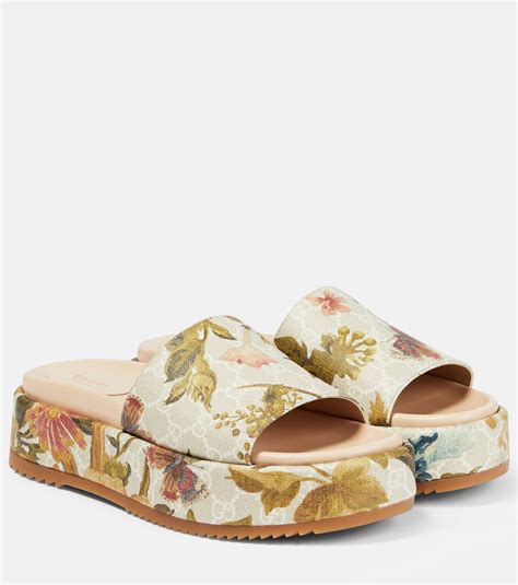 gucci slides women flowers|Gucci floral platform slides.